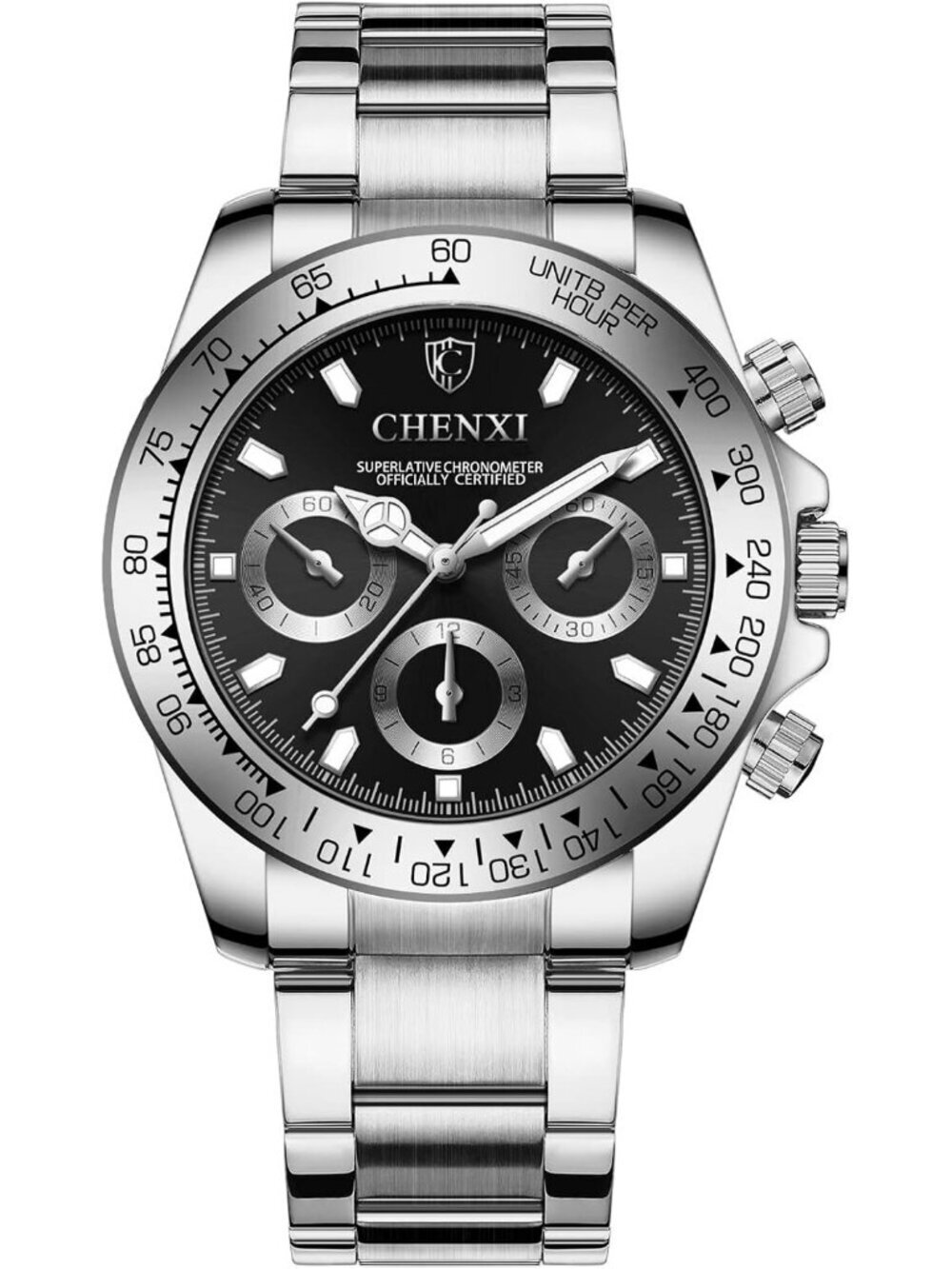 Men's Black Analog Quartz Silver Stainless Steel Crystals Classic Wrist Watch